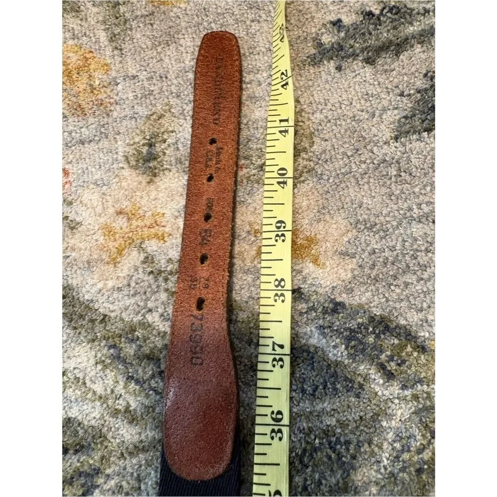Vintage‎ Lands' End USA Made Black Canvas Belt Leather Solid Brass 38